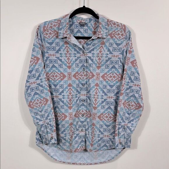 Eddie Bauer Southwestern Aztec Hiking Cotton Longsleeve Shirt Women Medium - Picture 1 of 8
